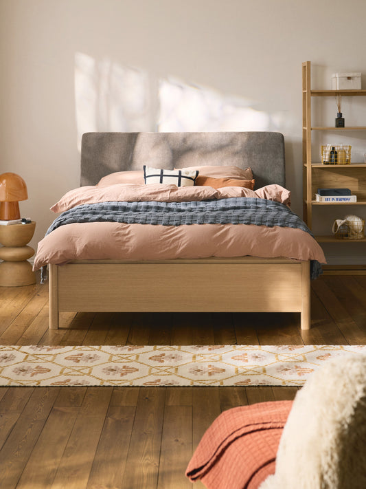 Santovio Wooden Bed with Drawers and Upholstered Headboard