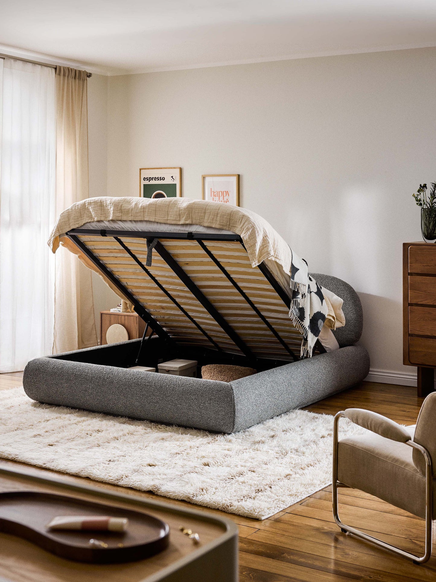 Albetto Upholstered Storage Bed in Bouclé