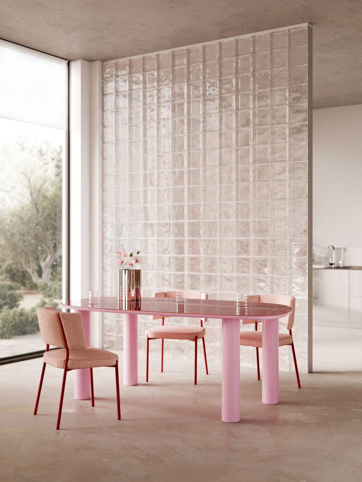 Benmiro Organic Dining Table with Glass Top, 200 x 110 cm