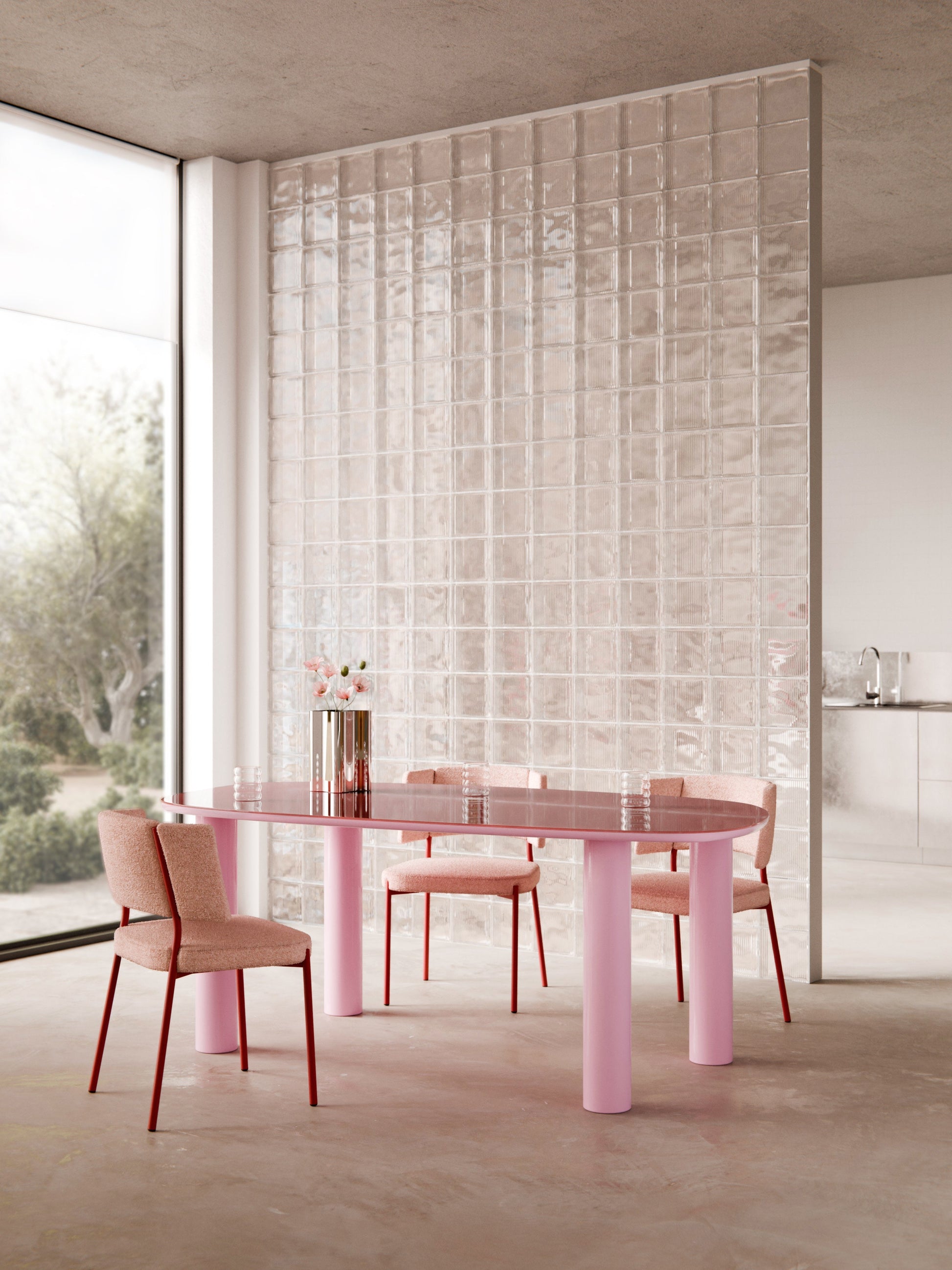 Benmiro Organic Dining Table with Glass Top, 200 x 110 cm
