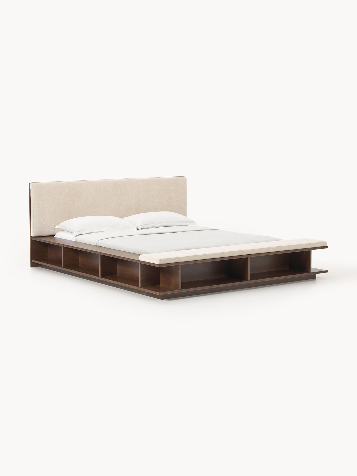 Clardan Wooden Bed Frame with Side Shelves and Bench