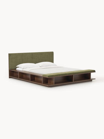 Clardan Wooden Bed Frame with Side Shelves and Bench