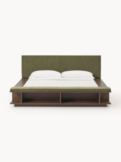 Clardan Wooden Bed Frame with Side Shelves and Bench