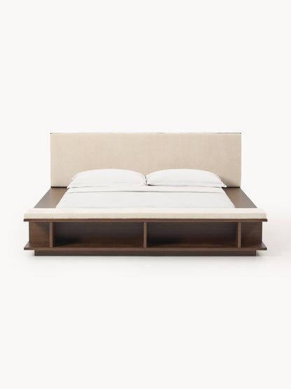 Clardan Wooden Bed Frame with Side Shelves and Bench