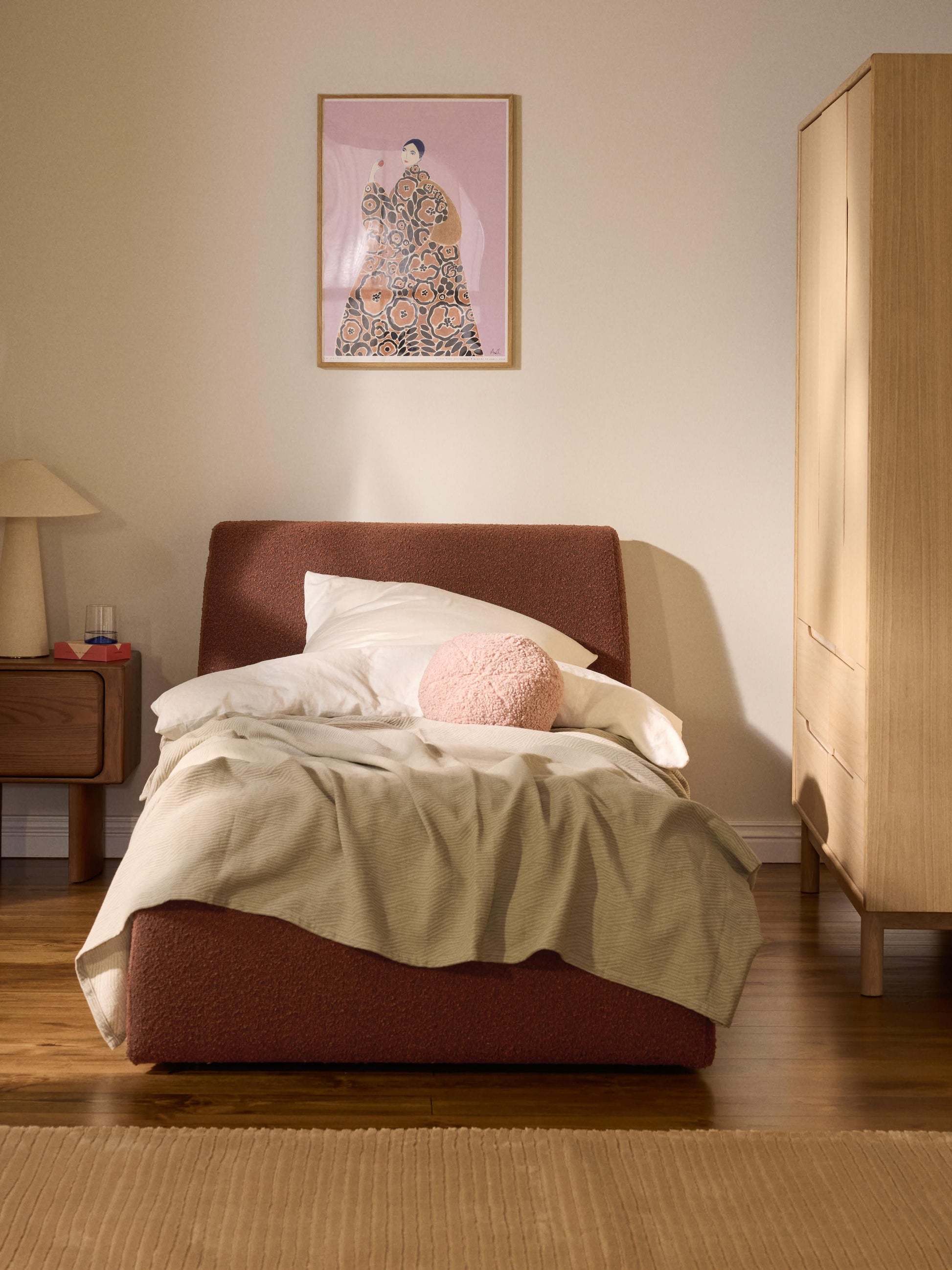 Clodano Single Bed with Storage, Bouclé