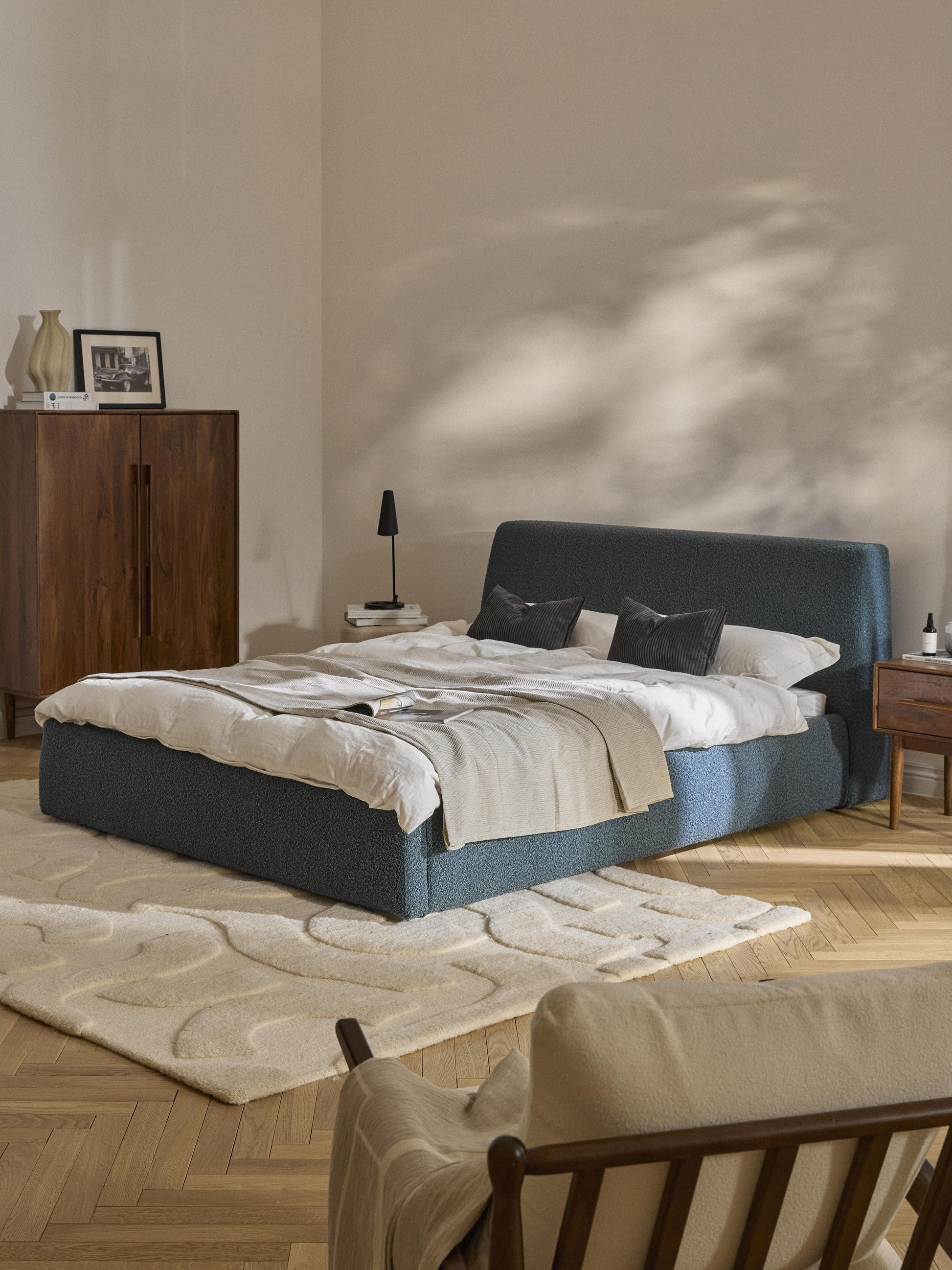 Clodano Upholstered Bed in Bouclé