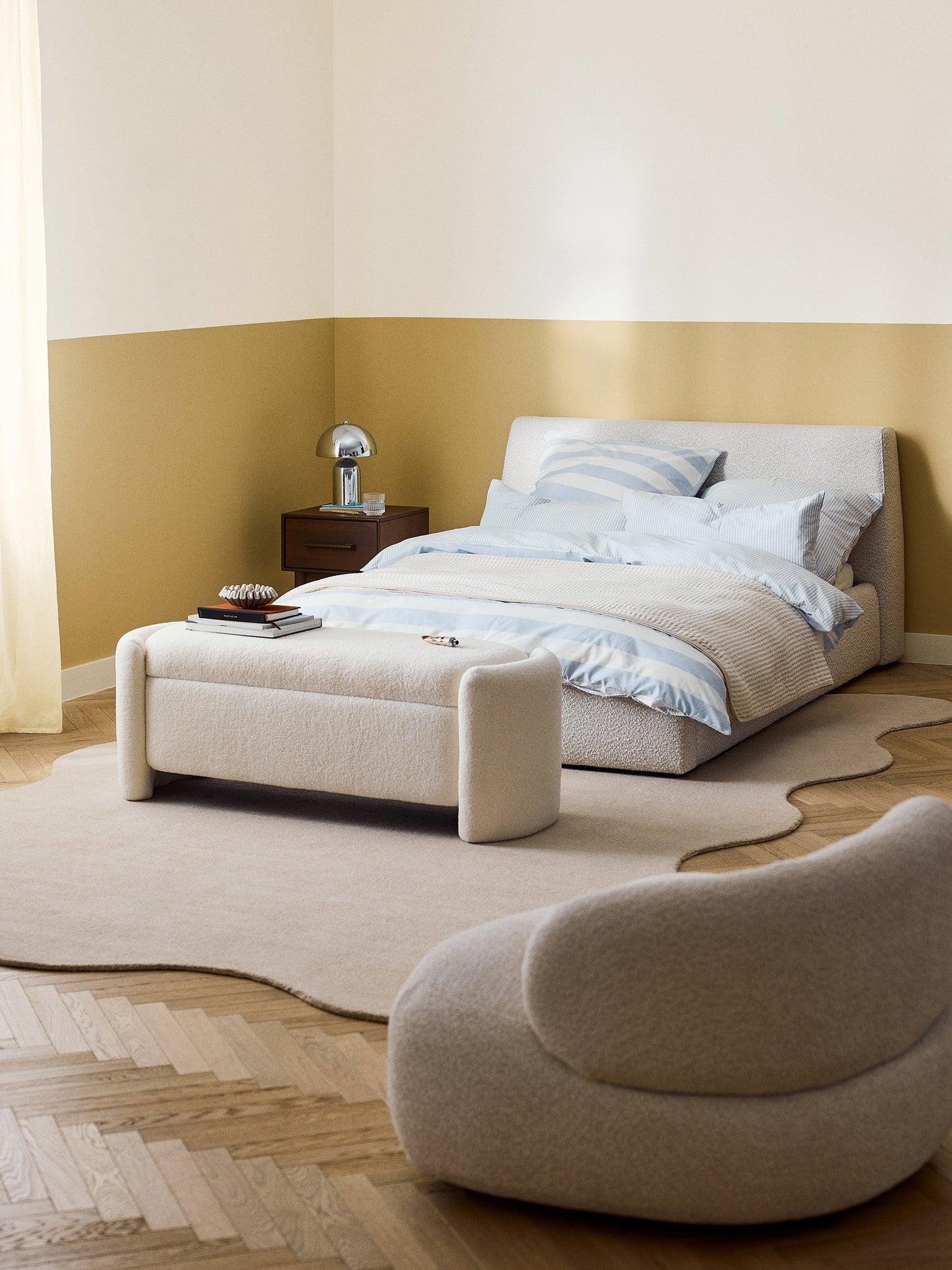 Clodano Upholstered Bed in Bouclé