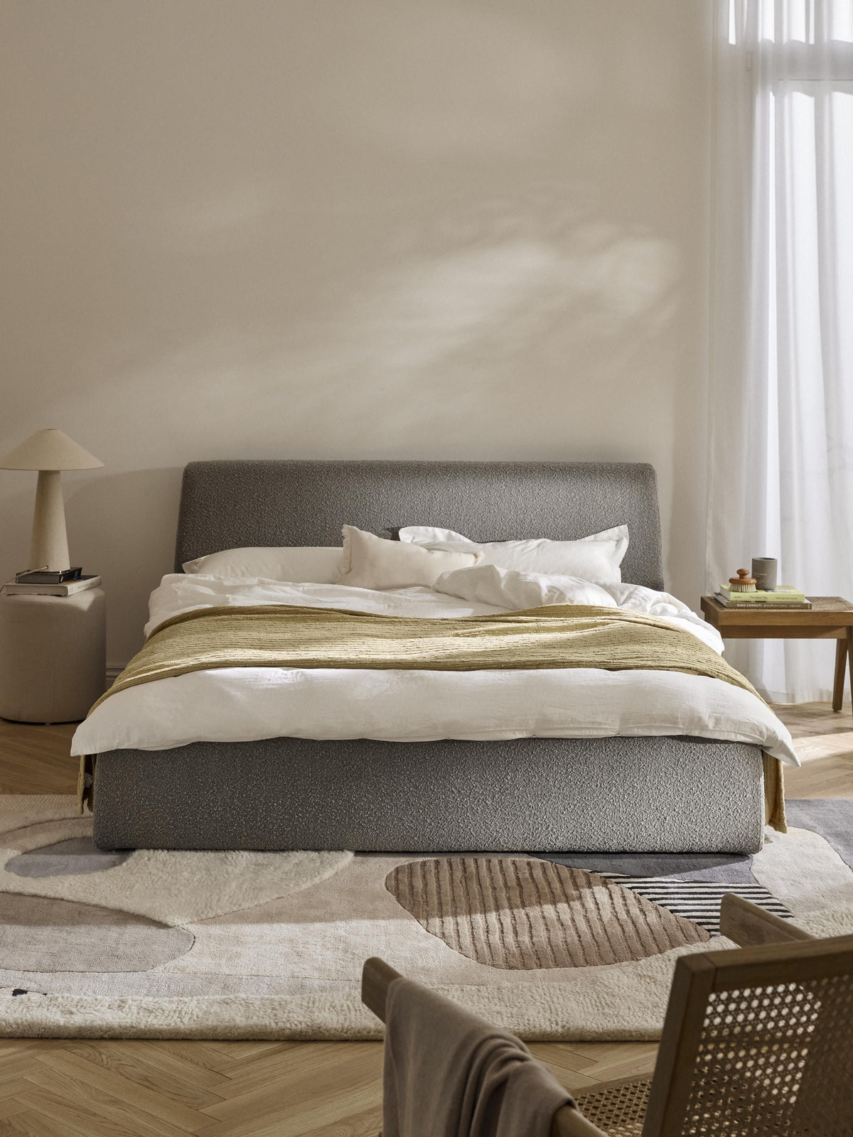 Clodano Upholstered Bed in Bouclé