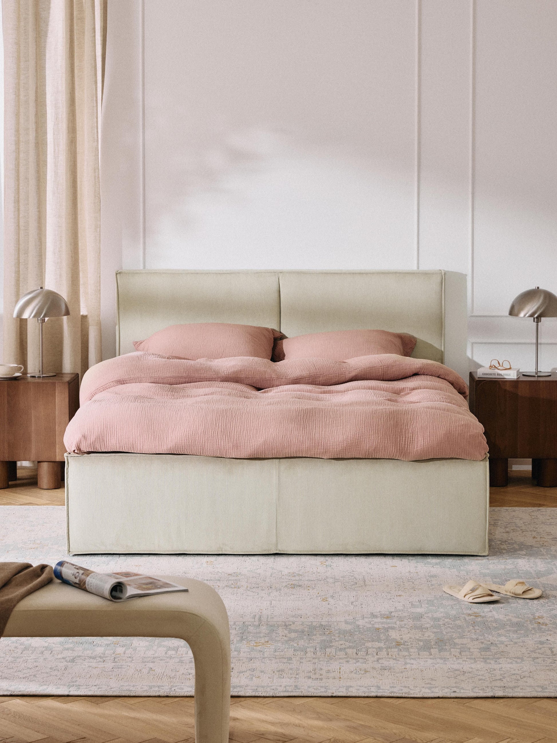 Drescia Upholstered Bed in Corduroy