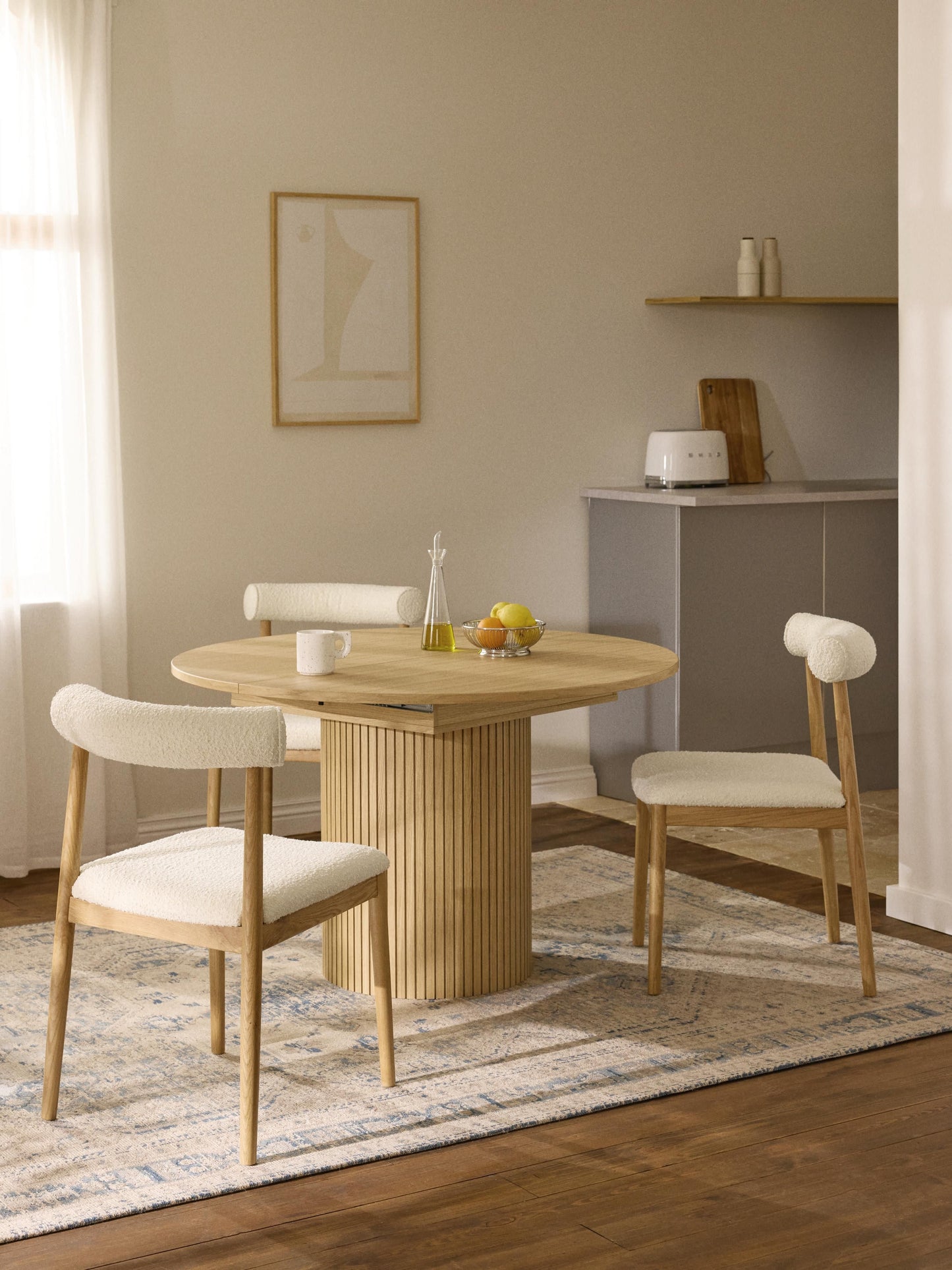 Filnera Extendable Dining Table with Grooved Texture, 120 - 160 x 75 cm
