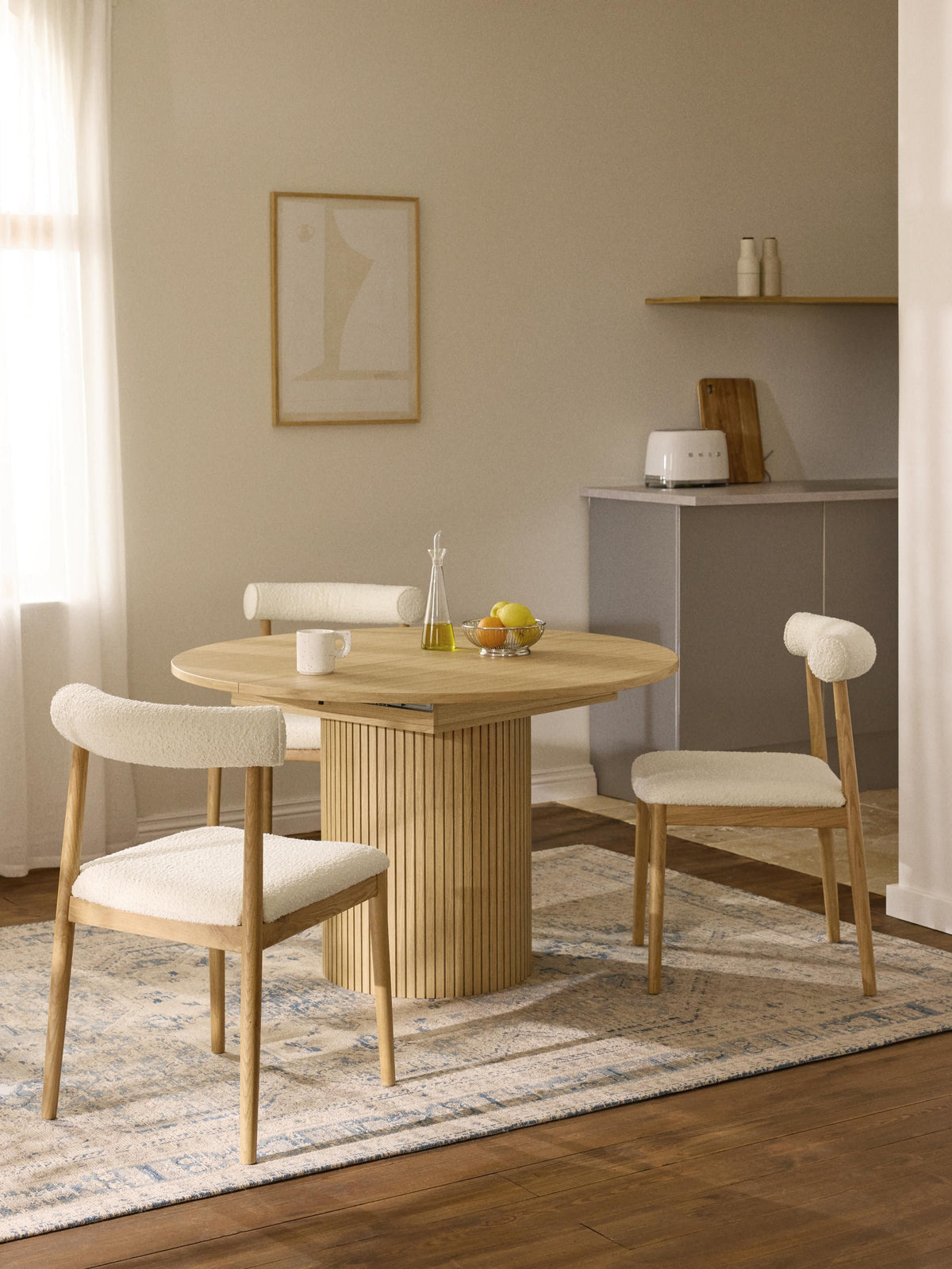 Filnera Extendable Dining Table with Grooved Texture, 120 - 160 x 75 cm
