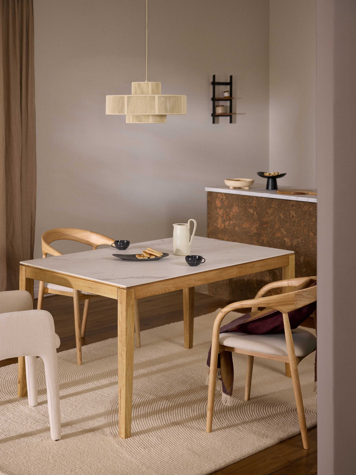 Jackavio Dining Table with Marble-Look Tabletop, in Various Sizes