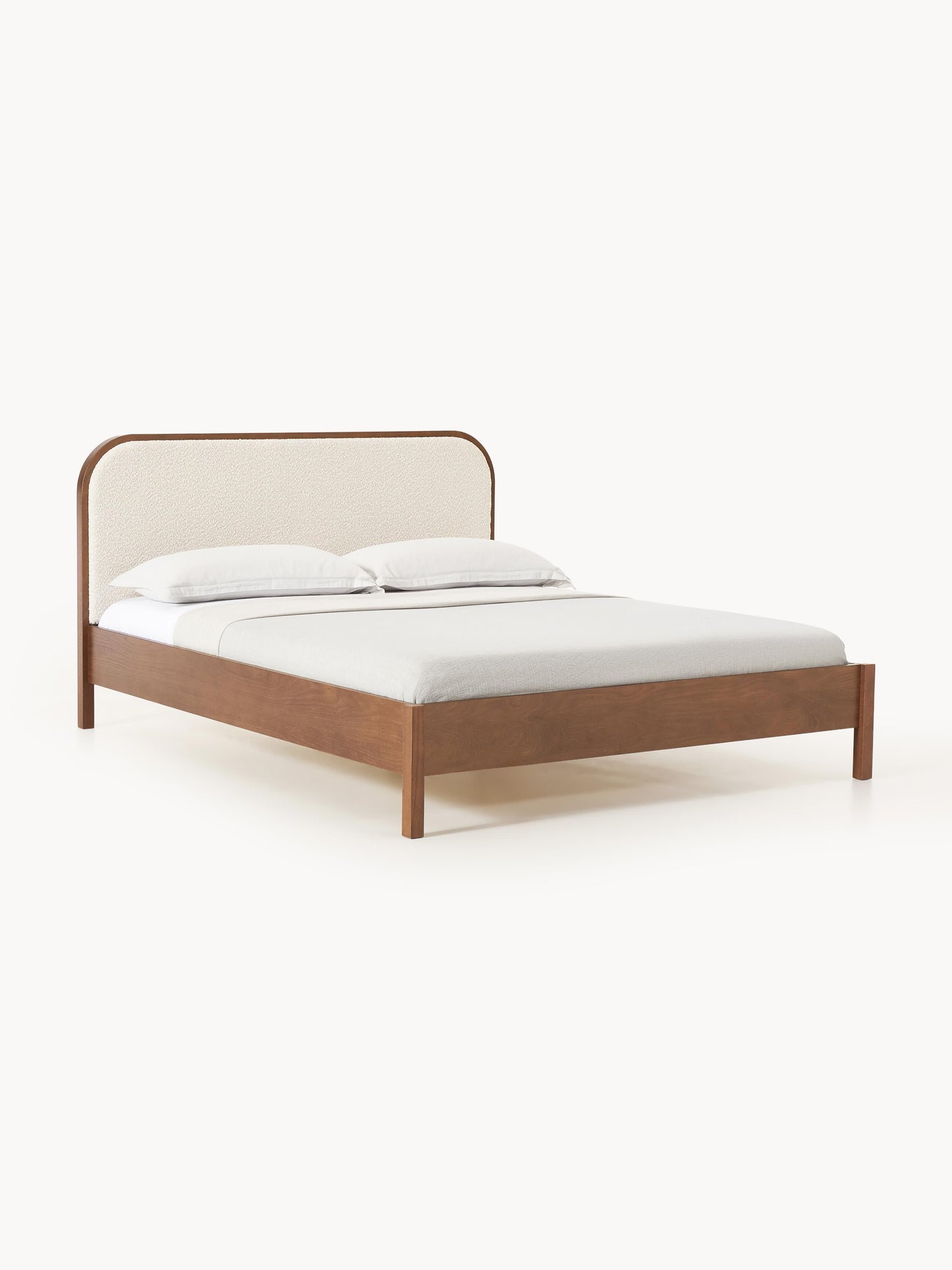 Jondrico Wooden Bed with Bouclé Headboard