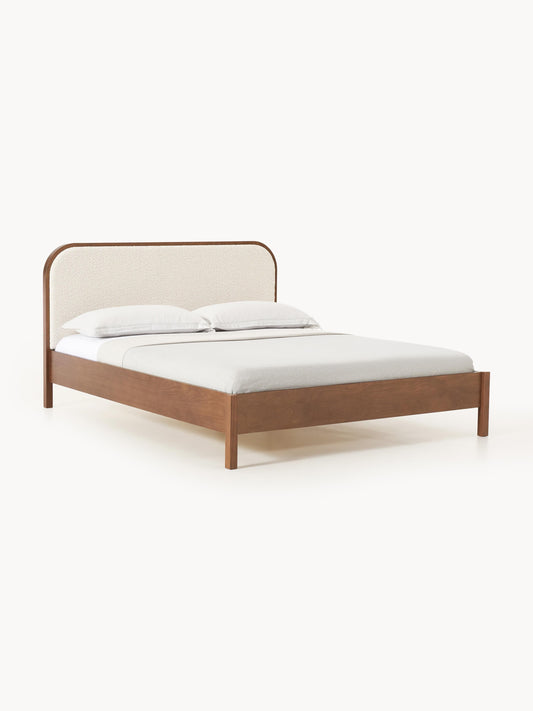 Jondrico Wooden Bed with Bouclé Headboard