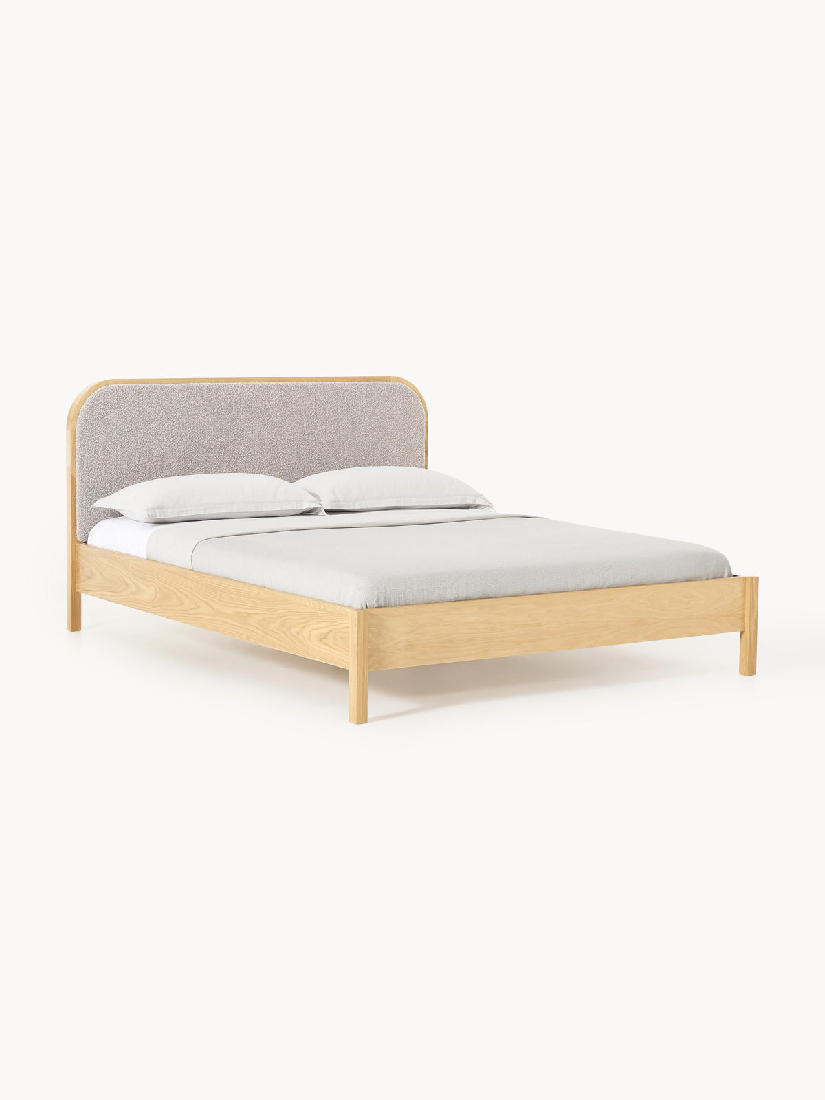 Jondrico Wooden Bed with Bouclé Headboard