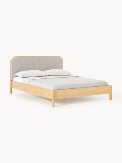 Jondrico Wooden Bed with Bouclé Headboard