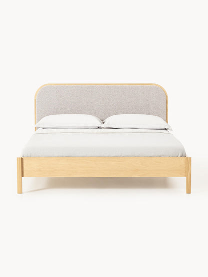Jondrico Wooden Bed with Bouclé Headboard