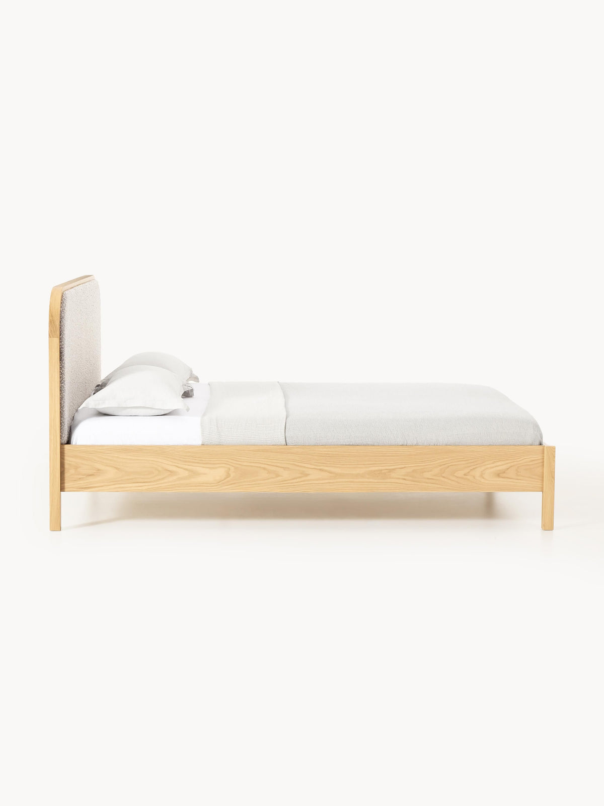 Jondrico Wooden Bed with Bouclé Headboard