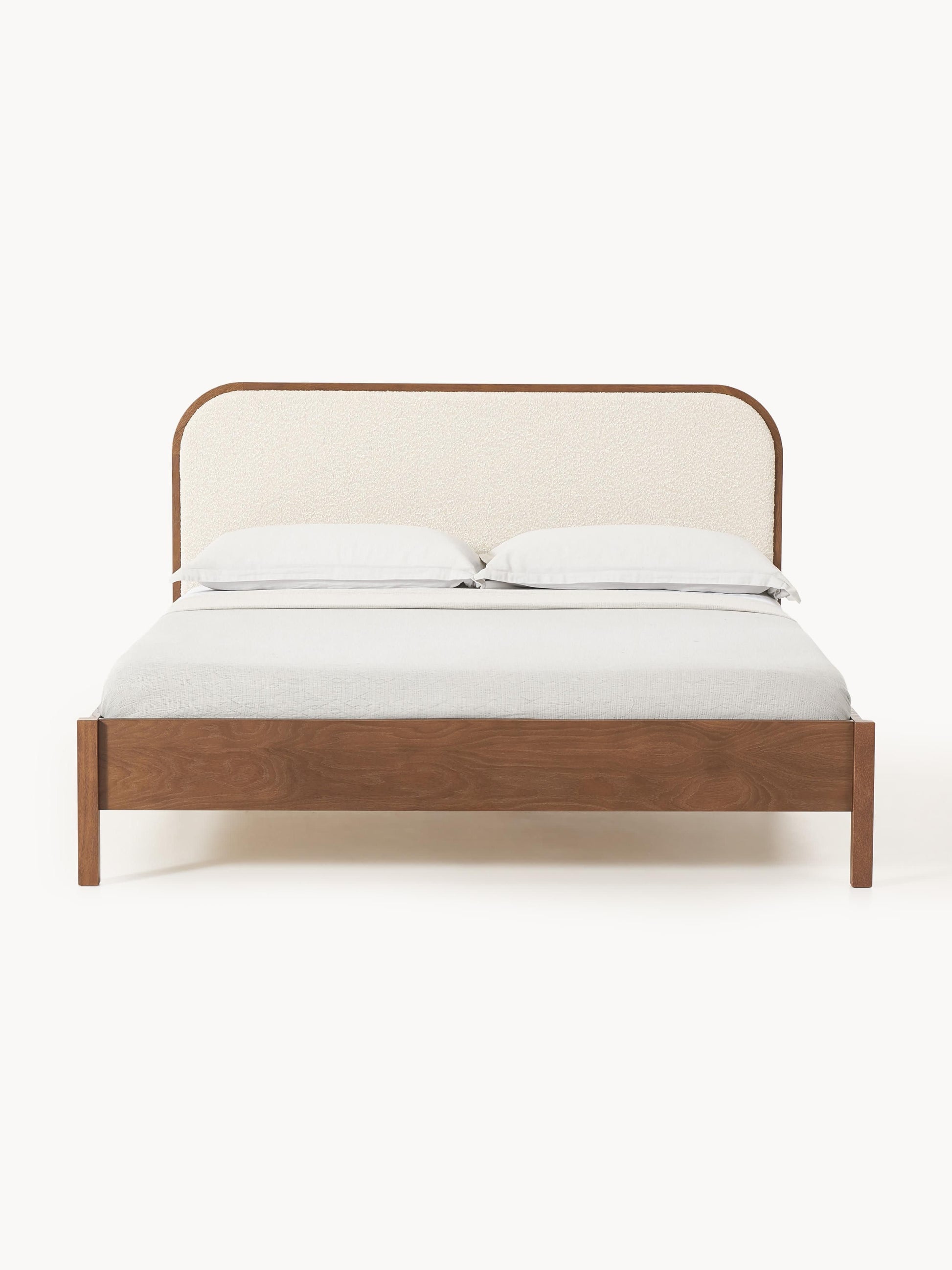Jondrico Wooden Bed with Bouclé Headboard