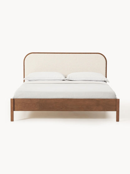 Jondrico Wooden Bed with Bouclé Headboard