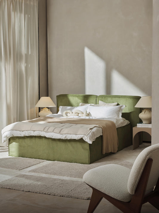 Lendric Box Spring Bed in Corduroy