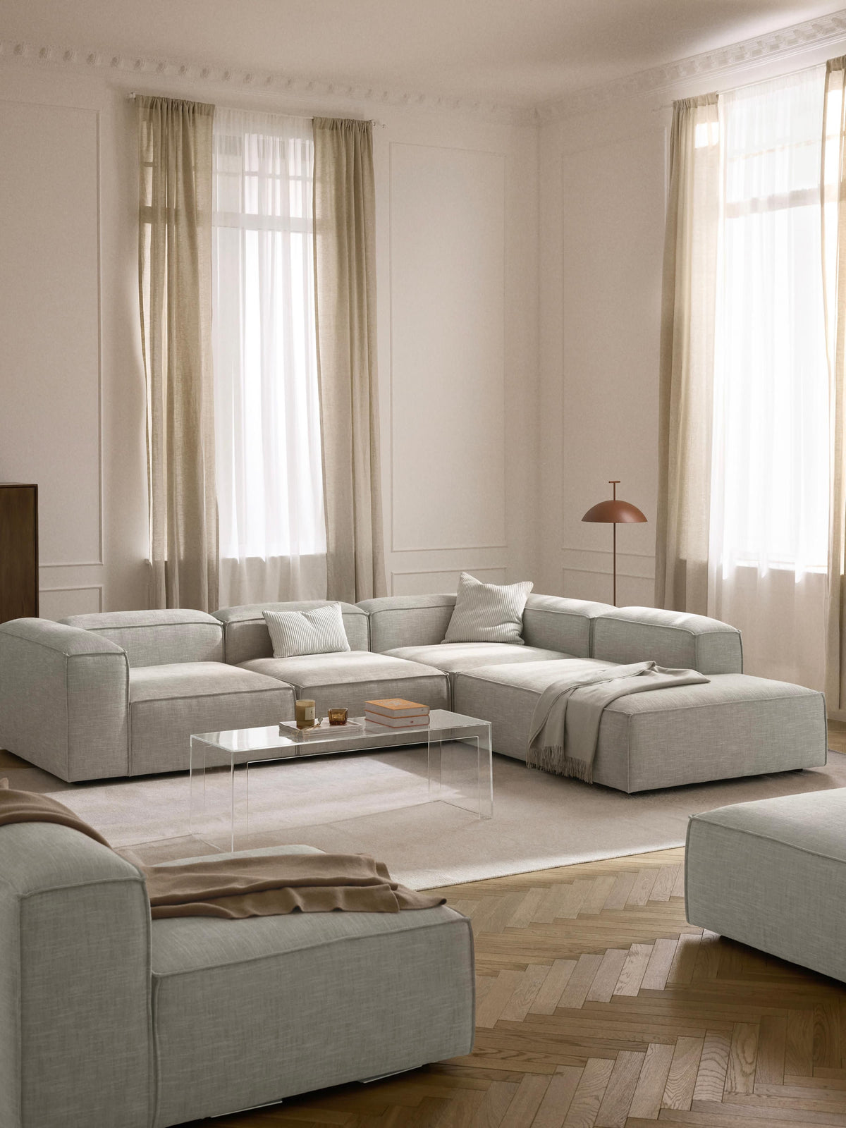 Lendric Modular Corner Sofa (4-Seater) in Linen Blend, XL