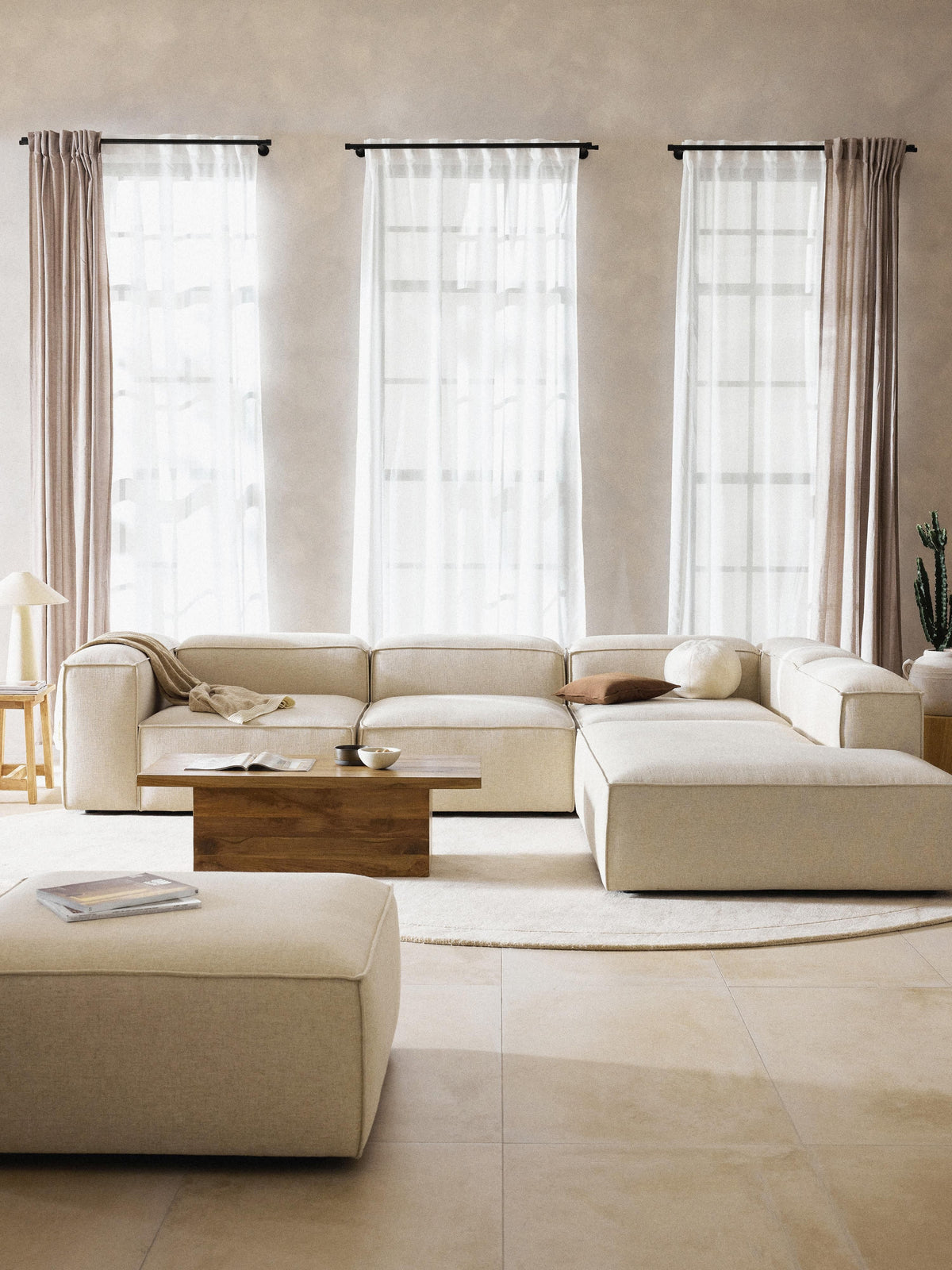 Lendric Modular Corner Sofa (4-Seater) in Linen Blend, XL