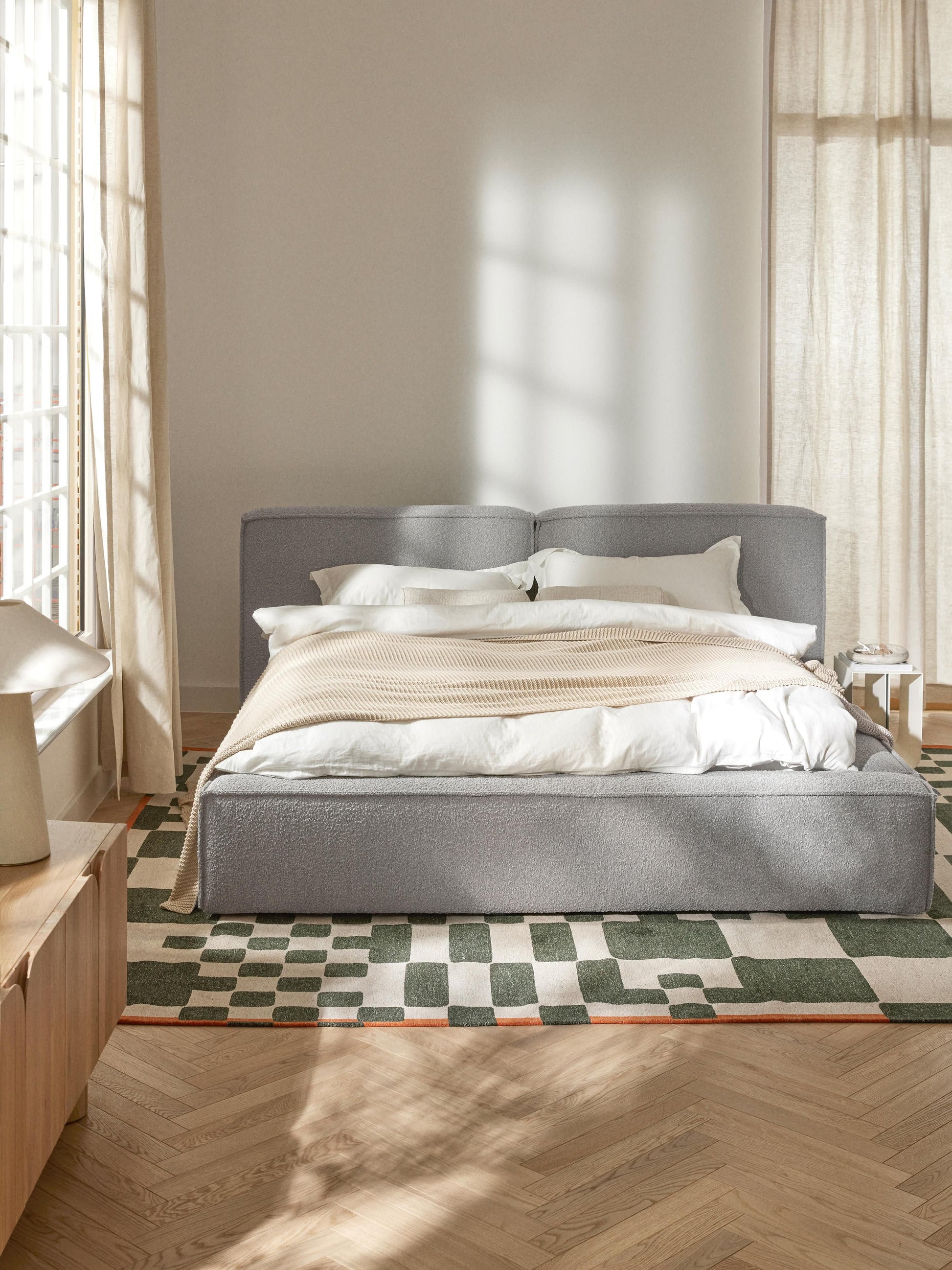 Lendric Upholstered Bed in Bouclé