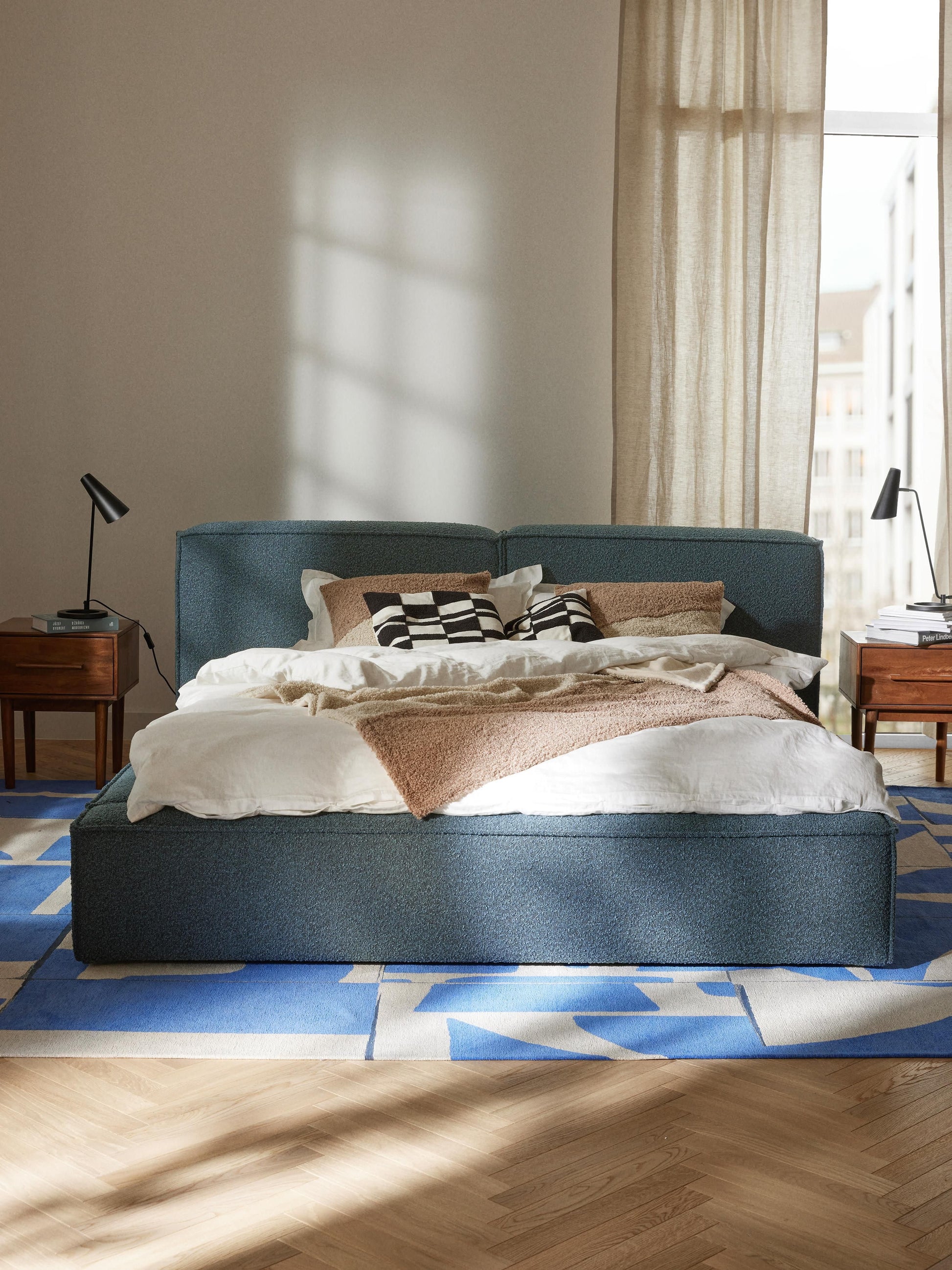 Lendric Upholstered Bed in Bouclé