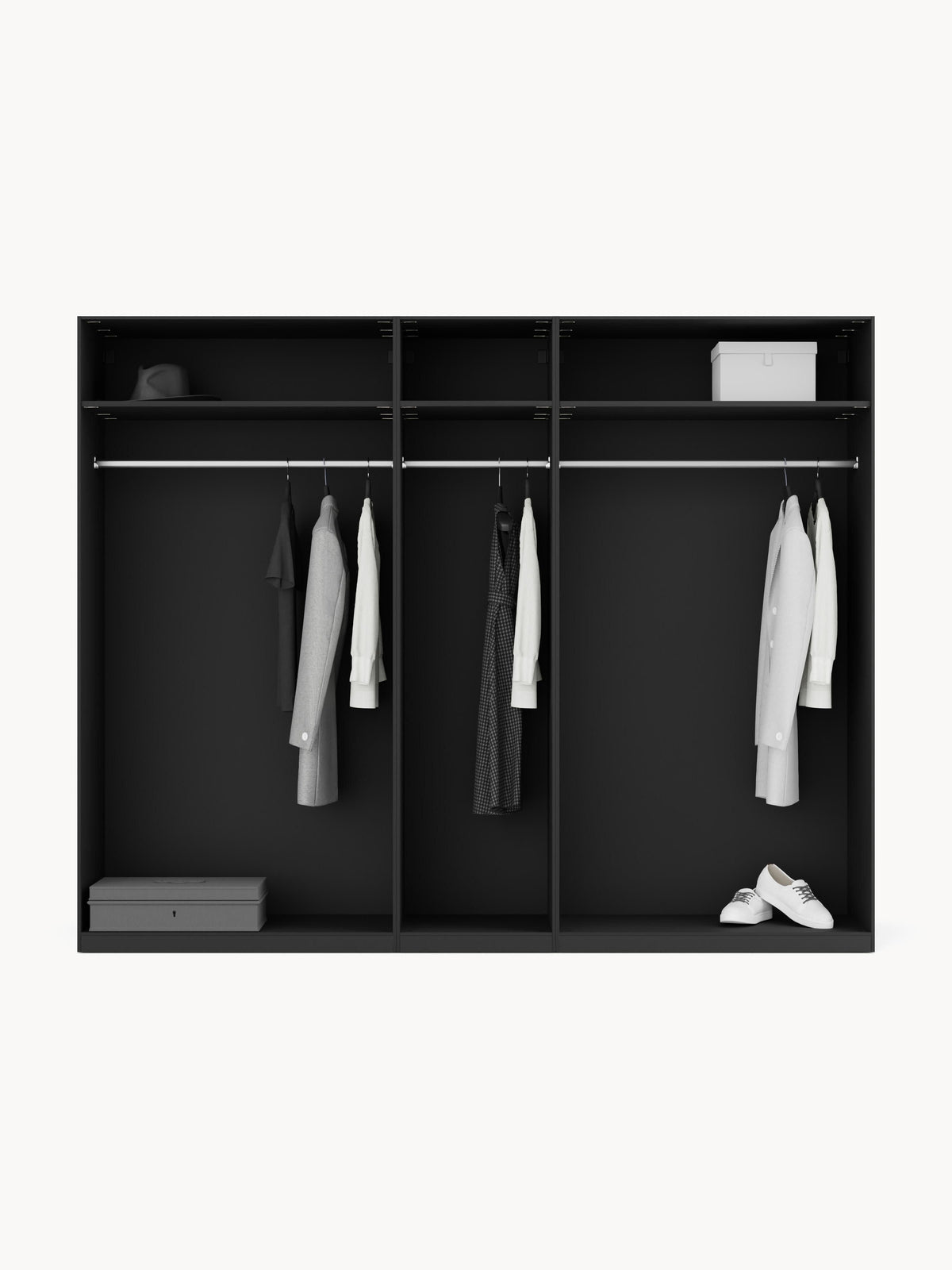 Lendrico Modular Hinged-Door Wardrobe, 250 cm Wide, in Various Sizes