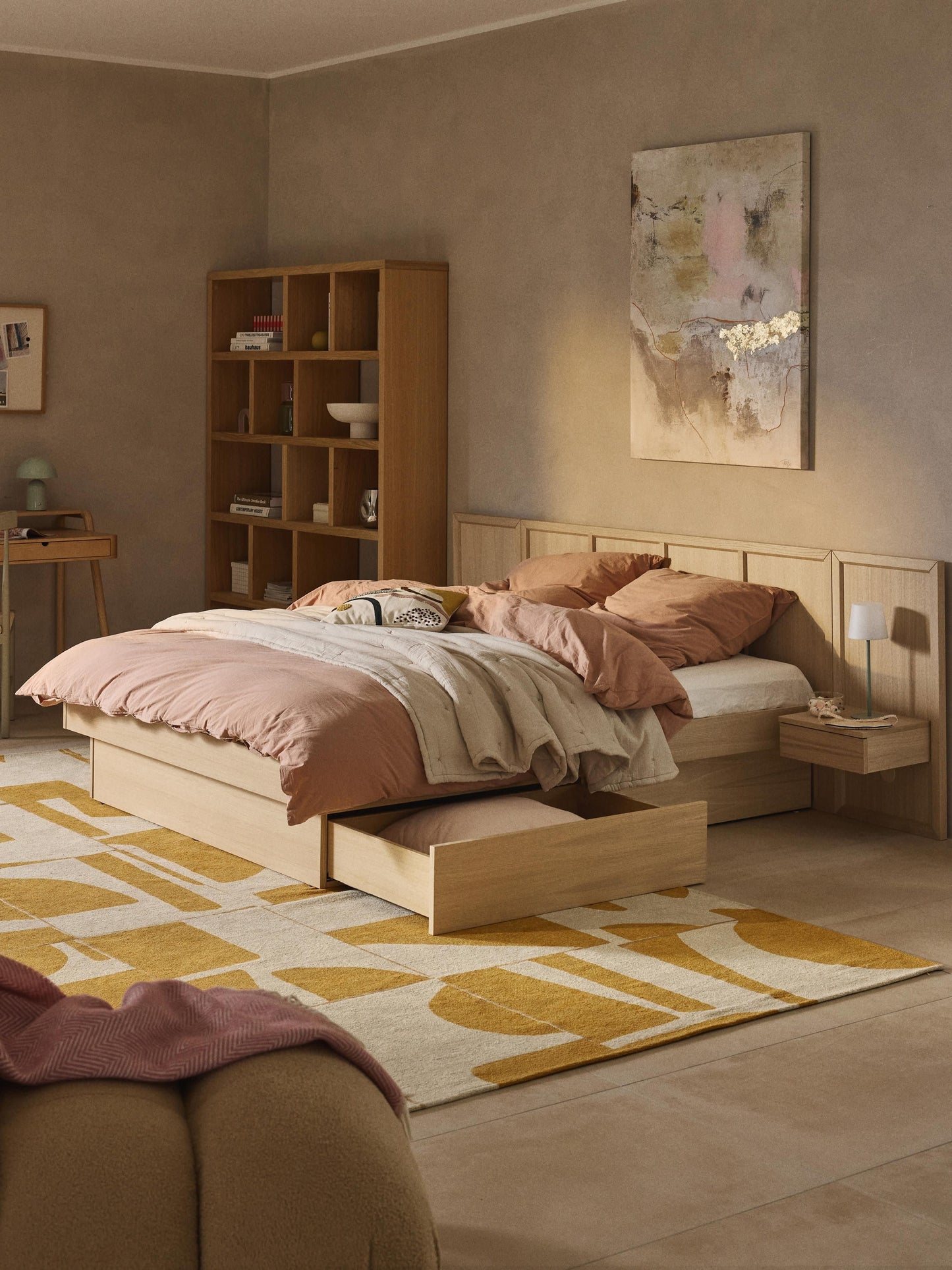 Nandolo Wooden Bed with Headboard and Bedside Tables