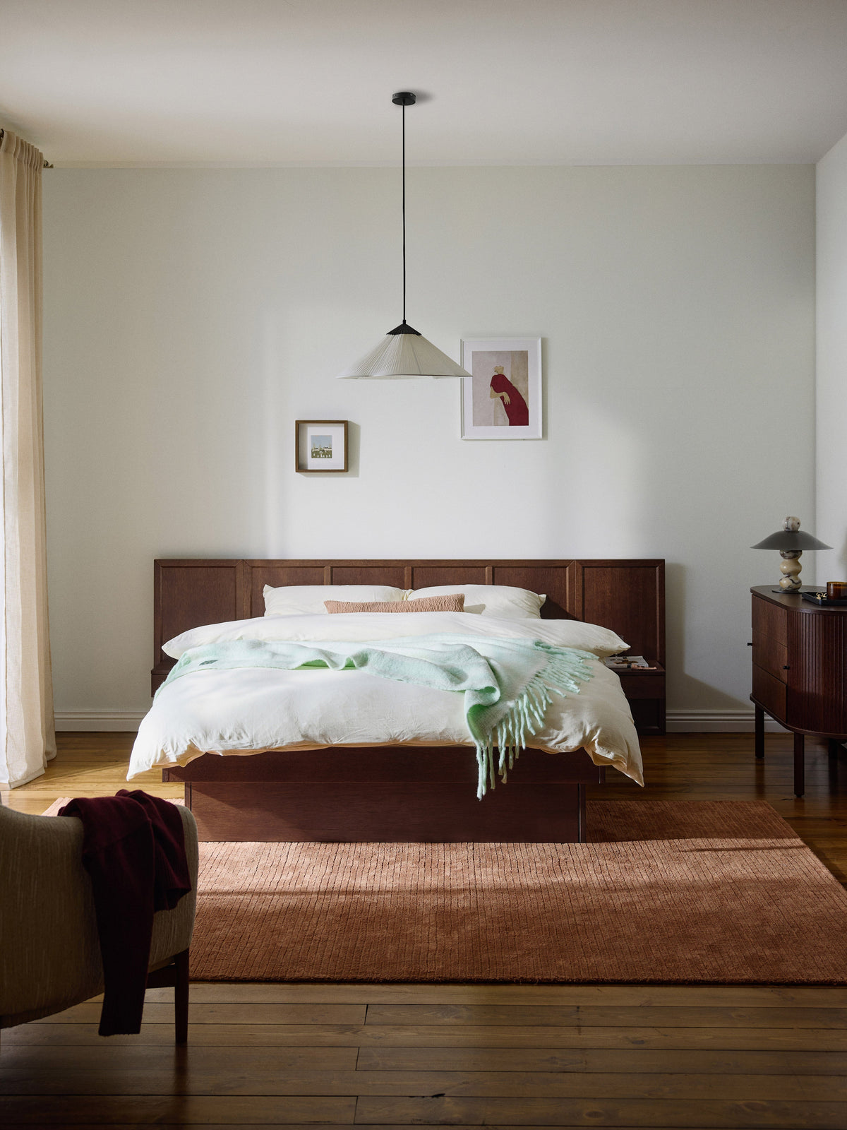 Nandolo Wooden Bed with Headboard and Bedside Tables