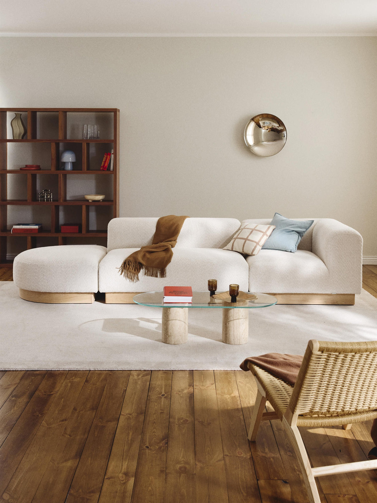 Natvenna Modular Teddy Bouclé Ottoman with Stool (Left/Right)
