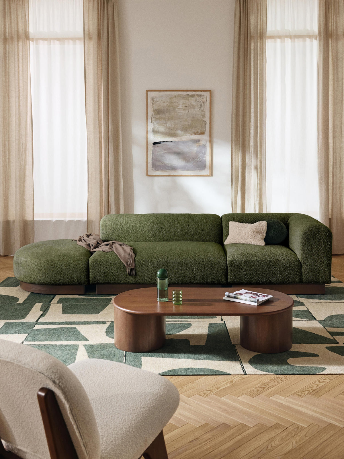 Natvenna Modular Teddy Bouclé Ottoman with Stool (Left/Right)