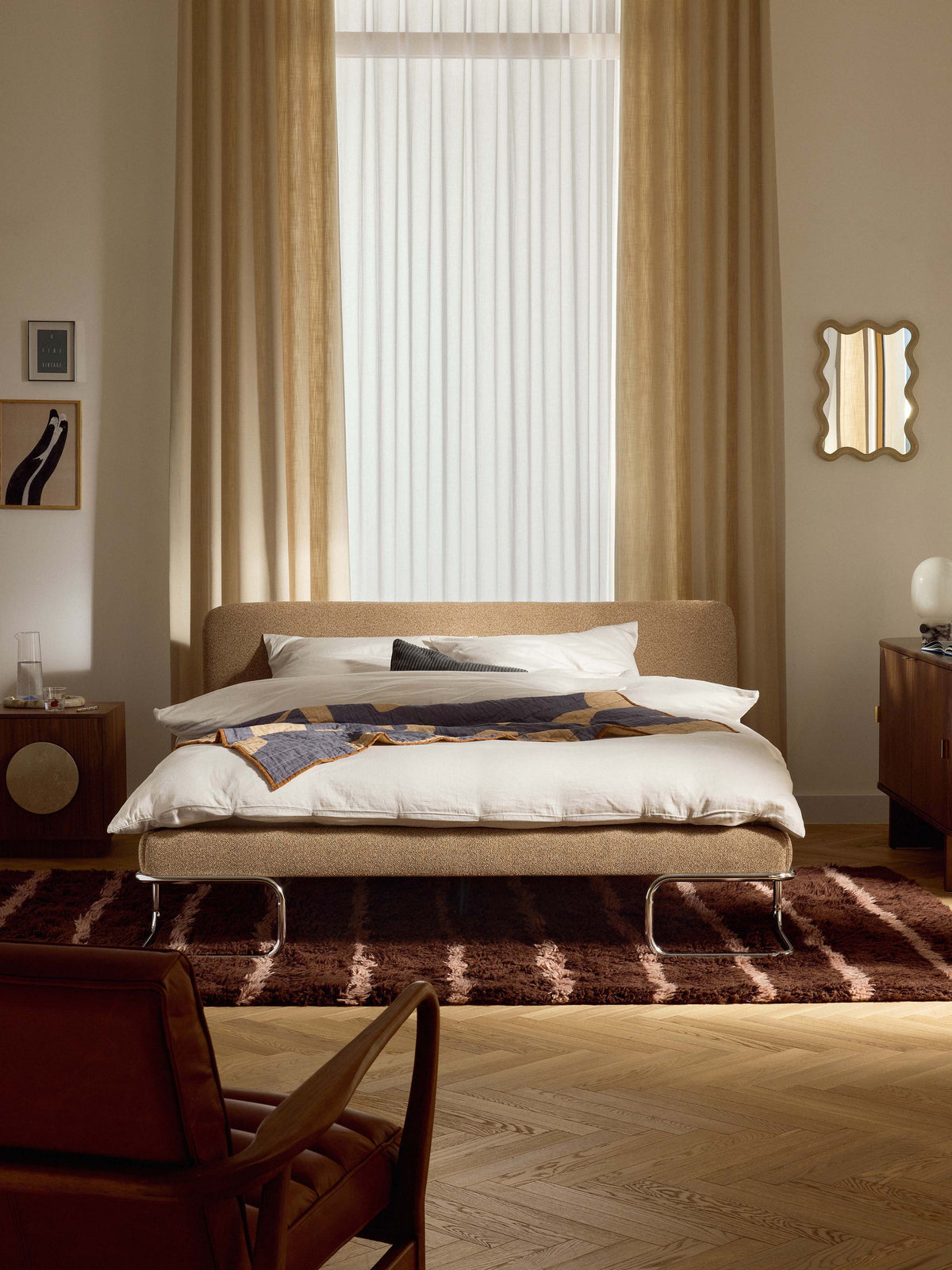 Olisara Upholstered Bouclé Bed with Metal Legs
