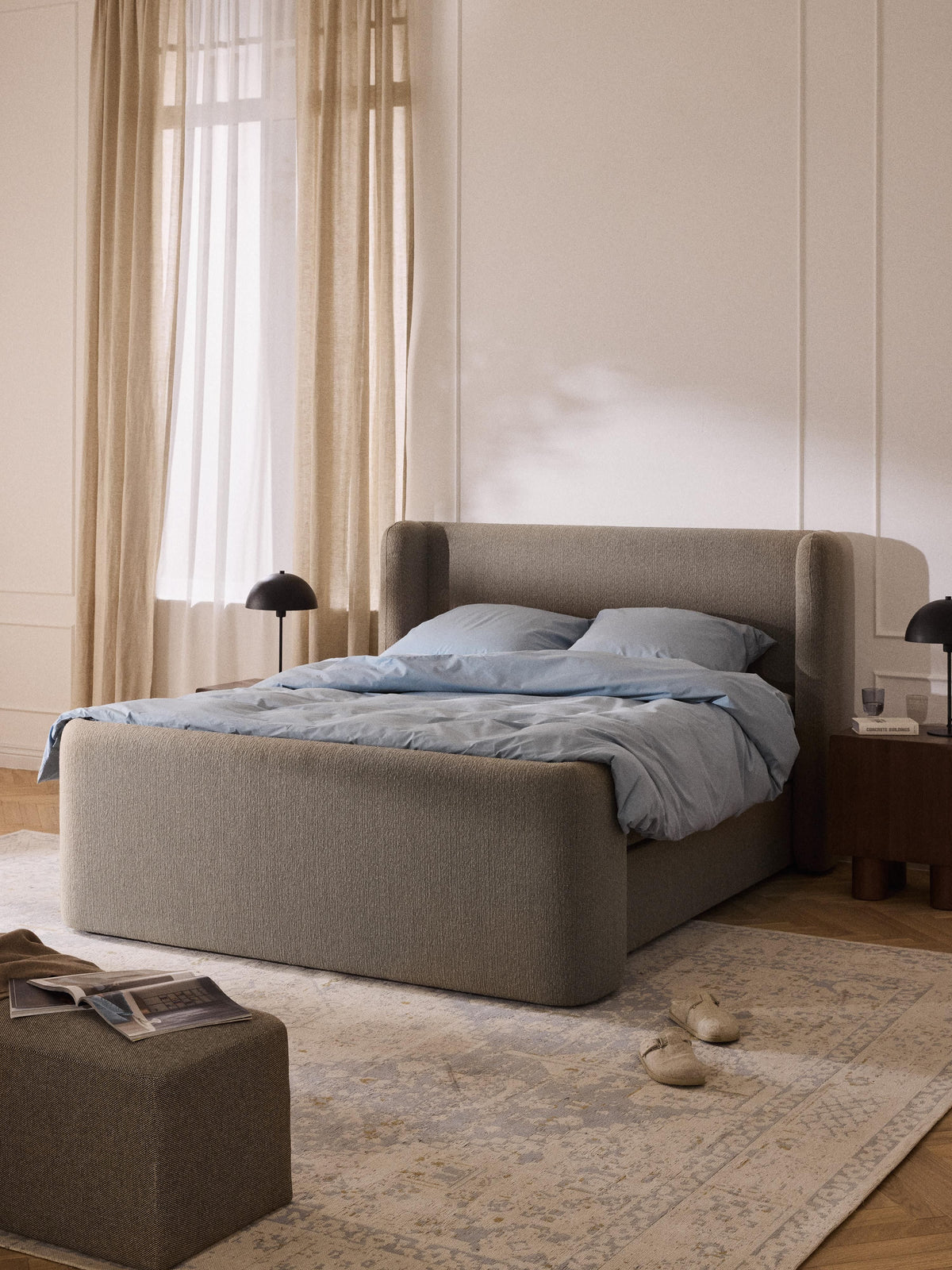 Pervalo Box Spring Bed in Bouclé