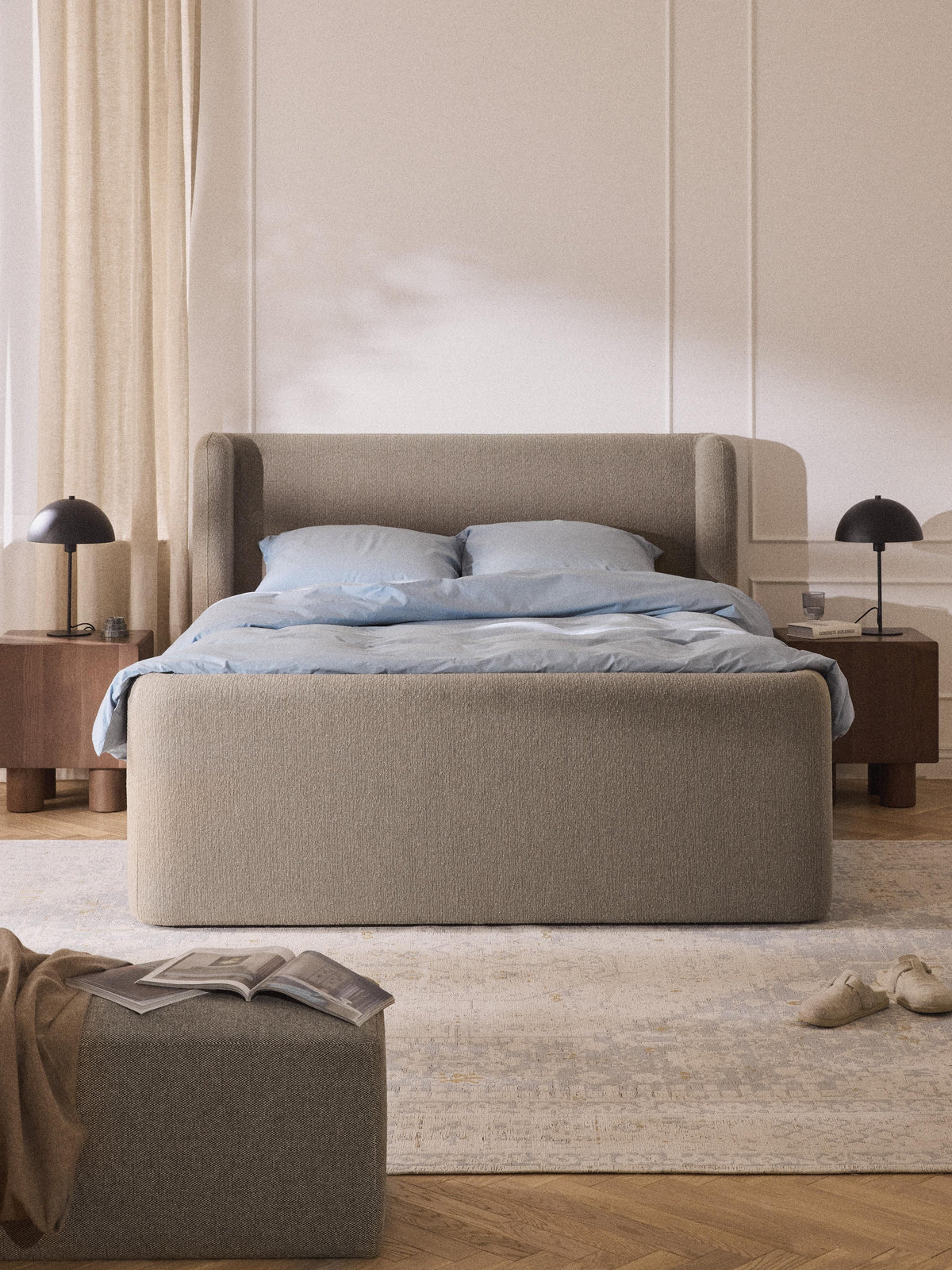 Pervalo Box Spring Bed with Storage, Bouclé