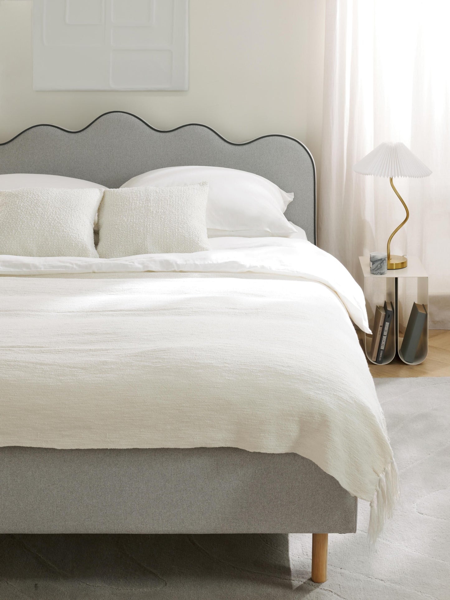 Romvira Upholstered Bed with Wavy Headboard