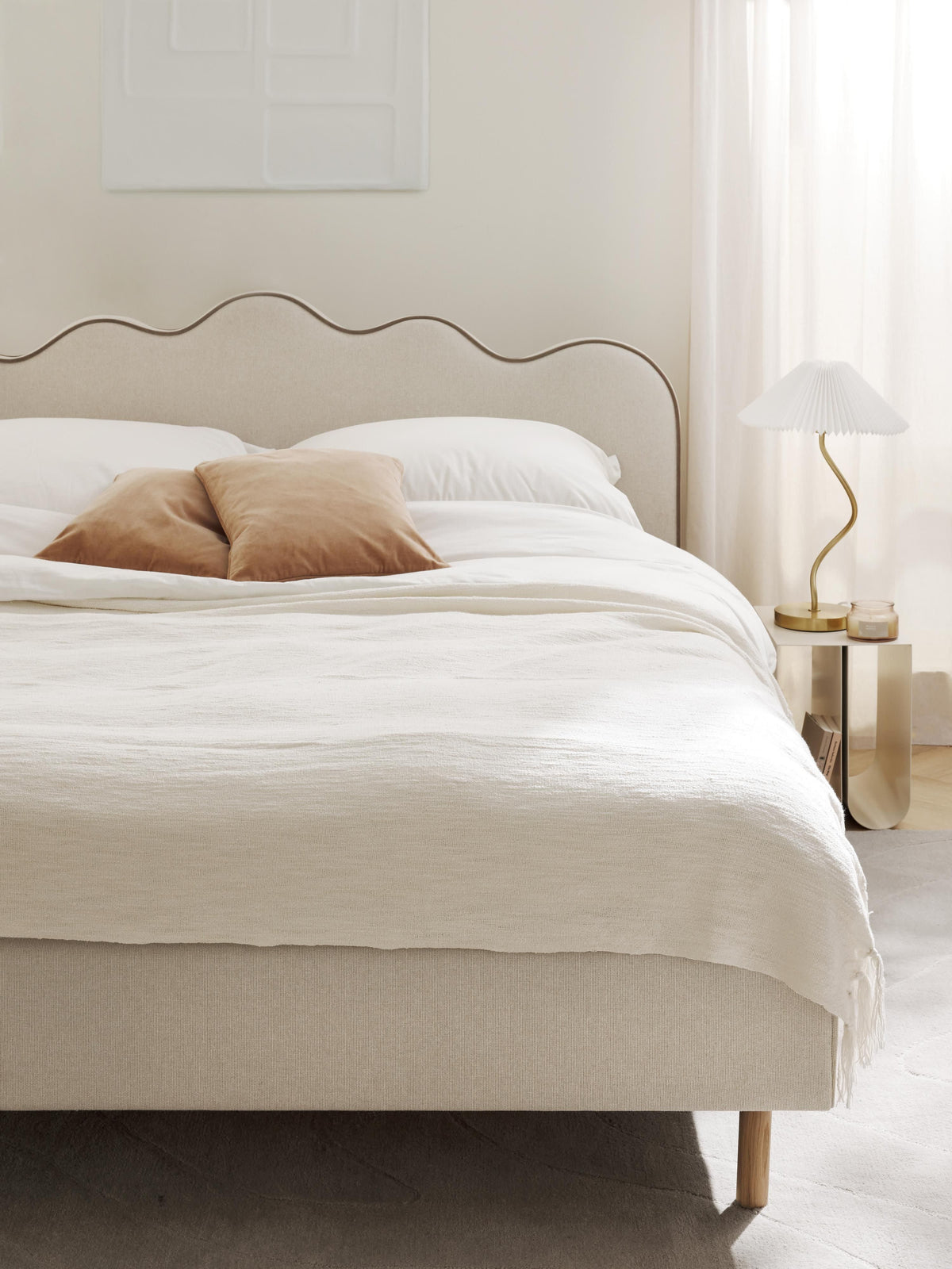 Romvira Upholstered Bed with Wavy Headboard