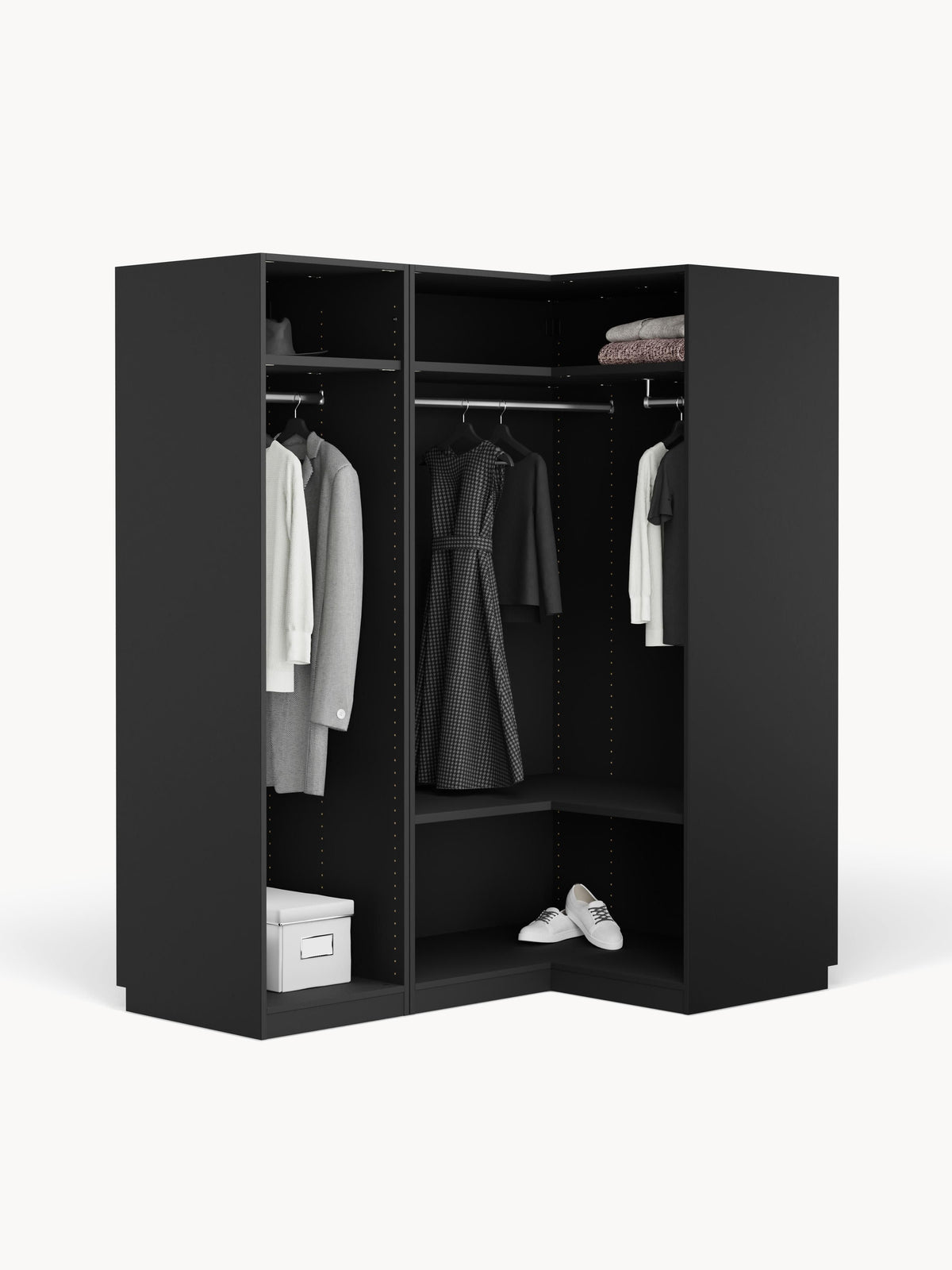 Simula Corner Wardrobe, Modular, 165 cm Wide, in Various Sizes