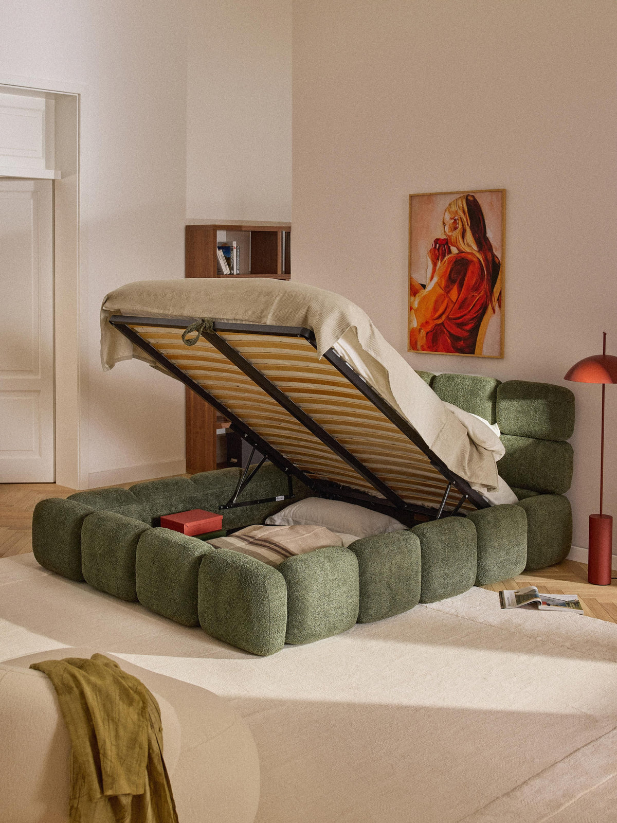 Taymira Teddy Bouclé Upholstered Bed with Storage