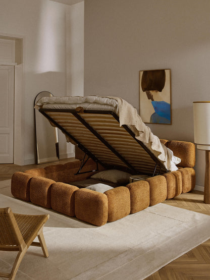 Taymira Teddy Bouclé Upholstered Bed with Storage