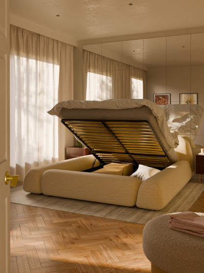 Wolterra Upholstered Storage Bed in Bouclé
