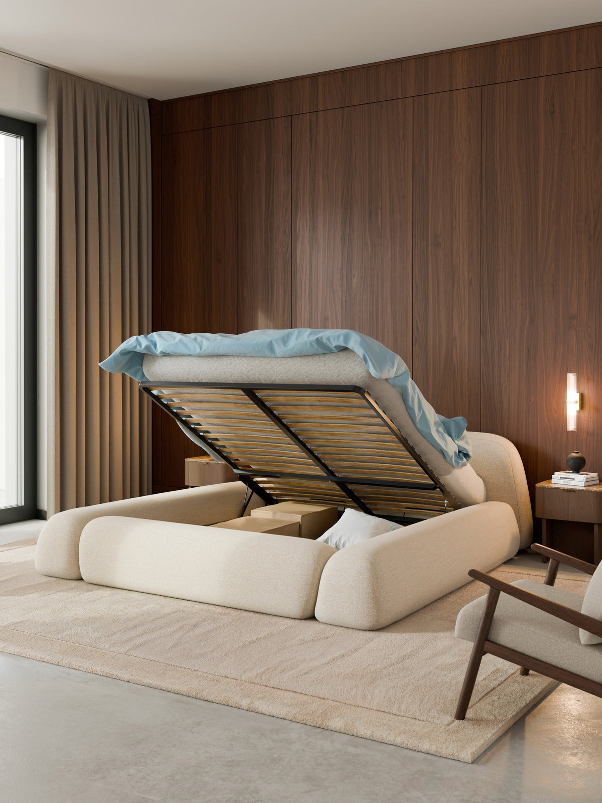 Wolterra Upholstered Storage Bed in Bouclé